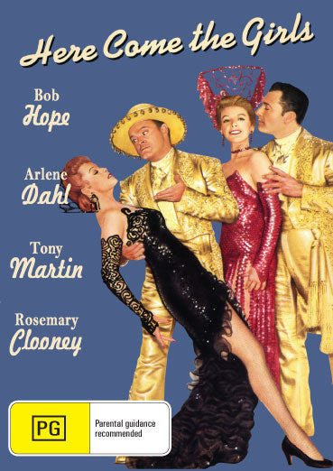 Here Come The Girls DVD featuring comedy stars Bob Hope and Tony Martin, image showing the DVD cover with colorful artwork.