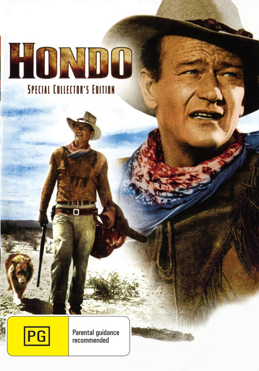 DVD cover of "Hondo," a romance film starring John Wayne and Geraldine Page, from rareandcollectibledvds collection.