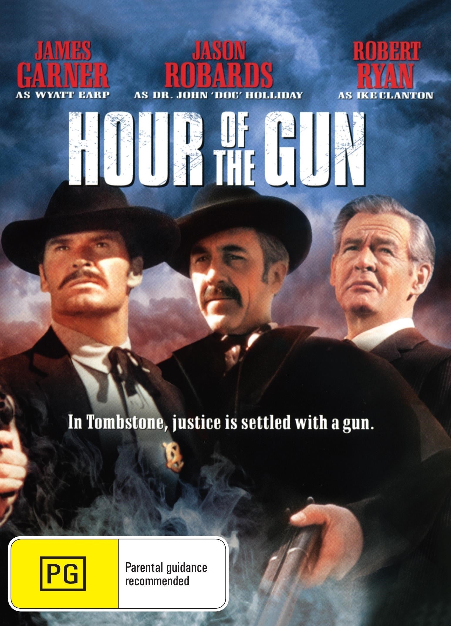 Western DVD "Hour of the Gun" featuring James Garner and Jason Robards, displayed in a case with cover art.