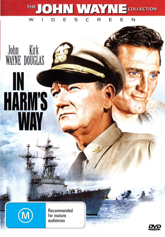 DVD cover of "In Harm's Way" featuring John Wayne and Kirk Douglas, a classic romance war film from RareandCollectibleDVDs.