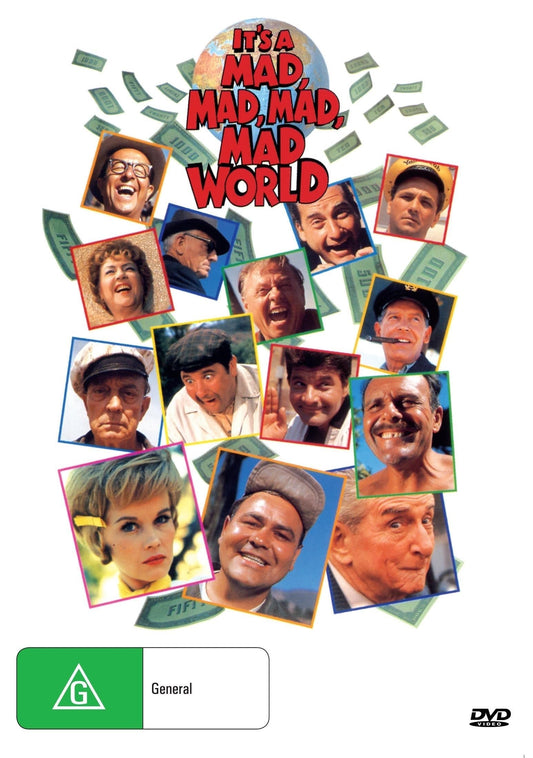 DVD cover of "It's A Mad Mad Mad Mad World" featuring Spencer Tracy and Milton Berle, action comedy movie, from rareandcollectibledvds.