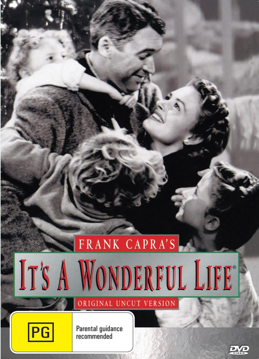 It's a Wonderful Life DVD featuring James Stewart and Donna Reed, drama film with cover art showing characters and title.