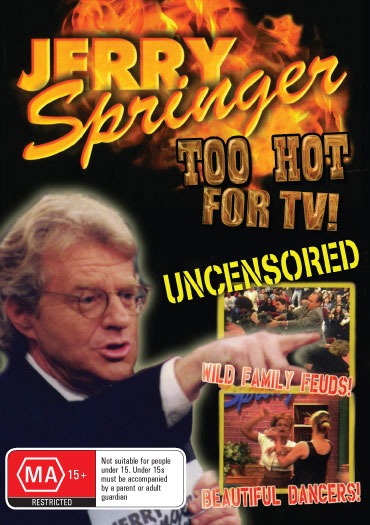 Jerry Springer Too Hot For T.V DVD, comedy featuring Jerry Springer, in a collectible DVD case with cover art visible.