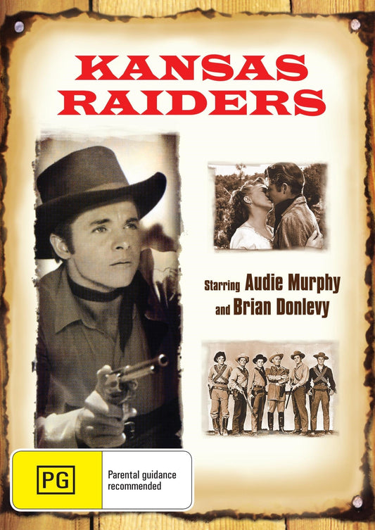 Western DVD featuring Audie Murphy and Brian Donlevy, Kansas Raiders on DVD, vintage western movie, collectible film.