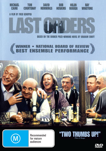 DVD cover of "Last Orders" drama starring Michael Caine and Bob Hoskins, featuring actors and scene from the film.