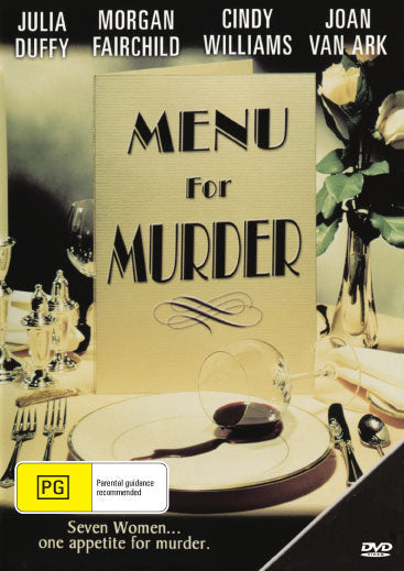 DVD menu for "Menu For Murder" mystery featuring Douglas Barr and Jane Carr, displayed on a DVD screen.