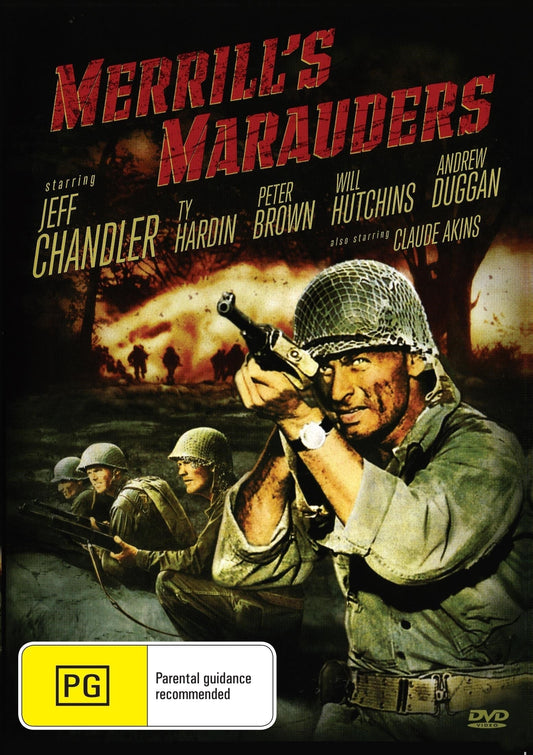 DVD cover of Merrill's Marauders drama featuring Jeff Chandler and Ty Hardin, from rareandcollectibledvds collection.