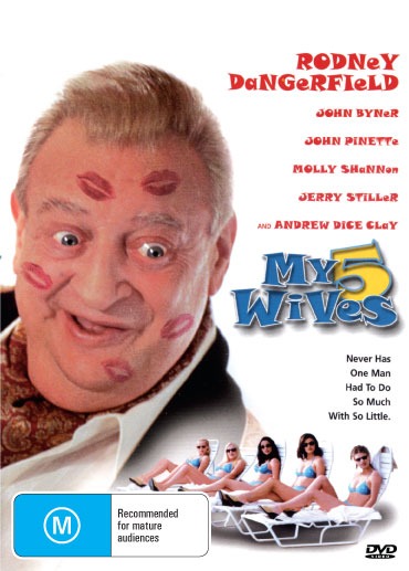 DVD cover of the comedy film "My 5 Wives" featuring Rodney Dangerfield and Andrew Dice Clay, from Rare and Collectible DVDs.
