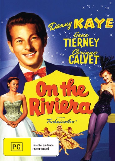 DVD cover of "On the Riviera" comedy featuring Danny Kaye and Gene Tierney, from RareAndCollectibleDVDs.