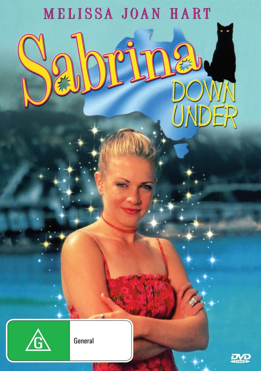 DVD cover of Sabrina Down Under comedy featuring Melissa Joan Hart and Tara Strong, with colorful animated artwork.
