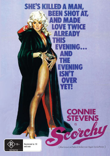 DVD cover of Scorchy thriller featuring Connie Stevens and Cesare Danova, available from RareandCollectibleDVDs.