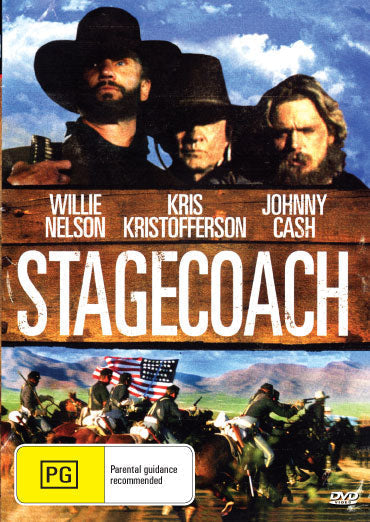Stagecoach DVD featuring Willie Nelson and Kris Kristofferson, drama film with a vintage movie poster design.