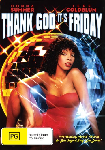 DVD cover for "Thank God It's Friday" featuring Donna Summer and Valerie Landsburg, from rareandcollectibledvds.