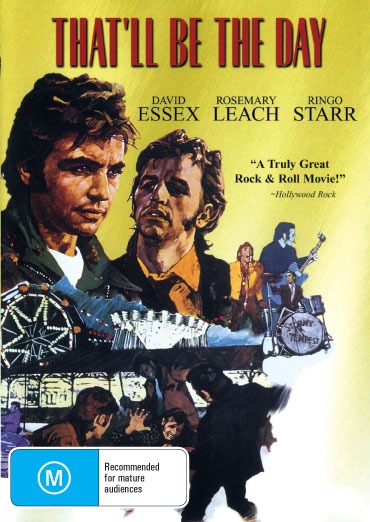 DVD cover for "That'll Be The Day" featuring David Essex and Ringo Starr, showcasing music and vintage film imagery.