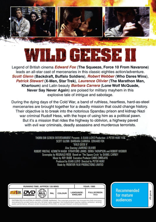 Wild Geese II DVD featuring action scenes with Scott Glenn and Barbara Carrera, from Rare and Collectible DVDs.