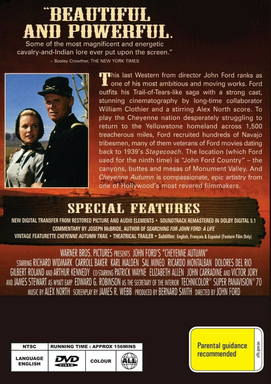 Cheyenne Autumn DVD featuring Richard Widmark and Carroll Baker, a classic drama film from Timeless Classic DVD collection.