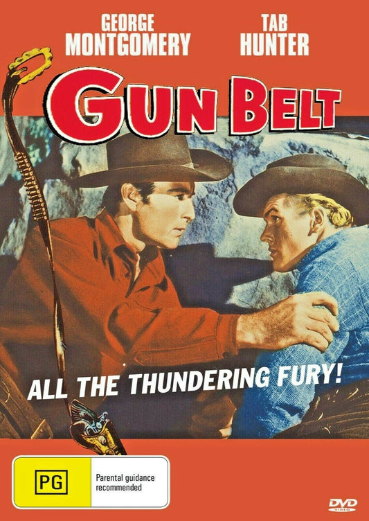 Western movie DVD featuring George Montgomery and Tab Hunter titled "Gun Belt," from Timeless Classic DVD collection.