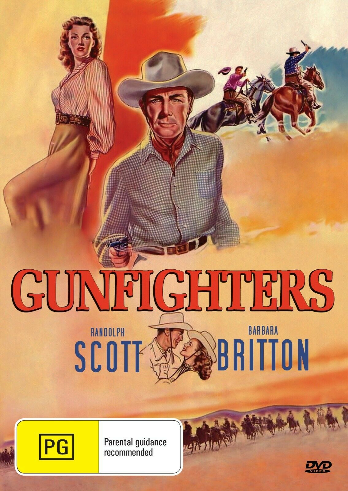 Western DVD featuring Randolph Scott and Barbara Britton in "Gunfighters," part of the Timeless Classic DVD collection.