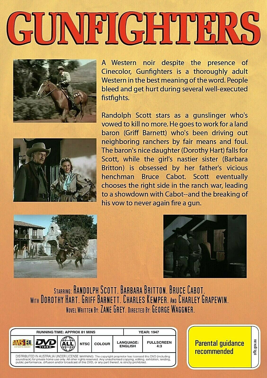 Western DVD featuring Randolph Scott and Barbara Britton in "Gunfighters," part of the Timeless Classic DVD collection.