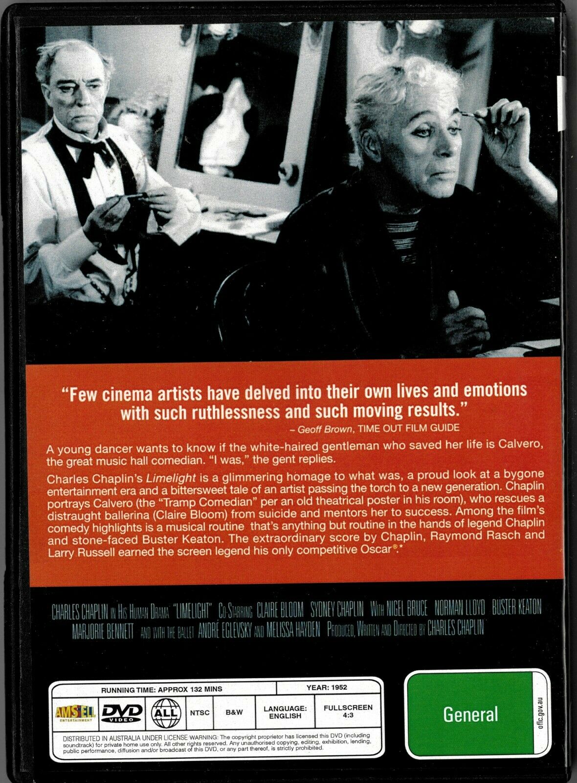Limeight on DVD, drama film featuring Charles Chaplin and Claire Bloom, from Timeless Classic DVD collection.