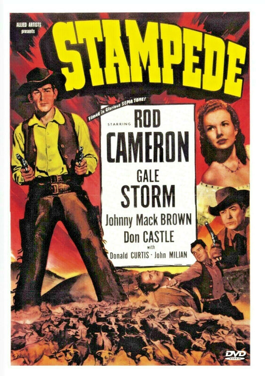 Stampede (1949) Western DVD featuring Rod Cameron and Gale Storm, showing a scene from the classic film on the cover.