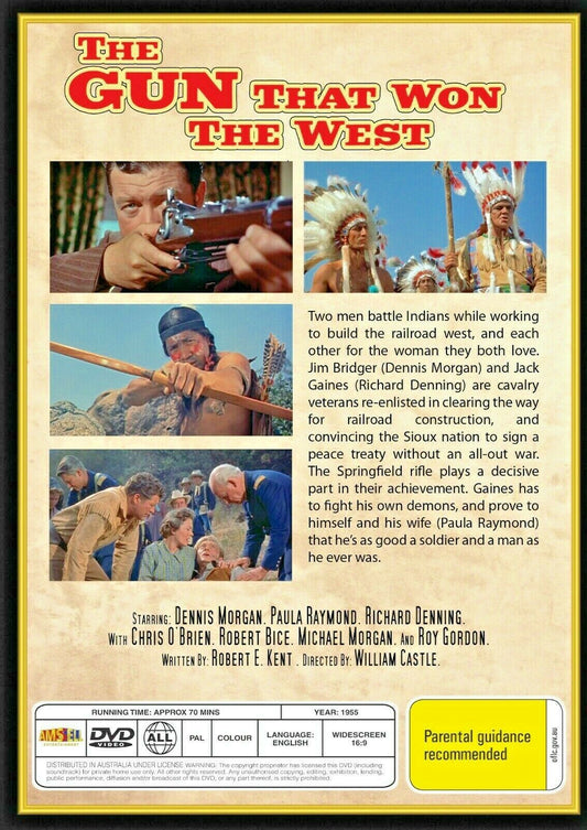 Western DVD titled "The Gun That Won the West" featuring Dennis Morgan and Paula Raymond, part of Timeless Classic DVD collection.