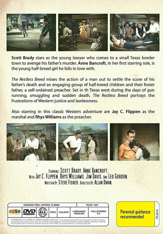 Western movie DVD featuring Scott Brady and Anne Bancroft, titled The Restless Breed, from Timeless Classic DVD.