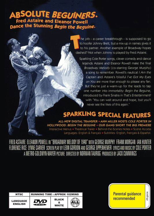 DVD of Broadway Melody of 1940 musical featuring Fred Astaire and Eleanor Powell, from Timeless Classic DVD collection.