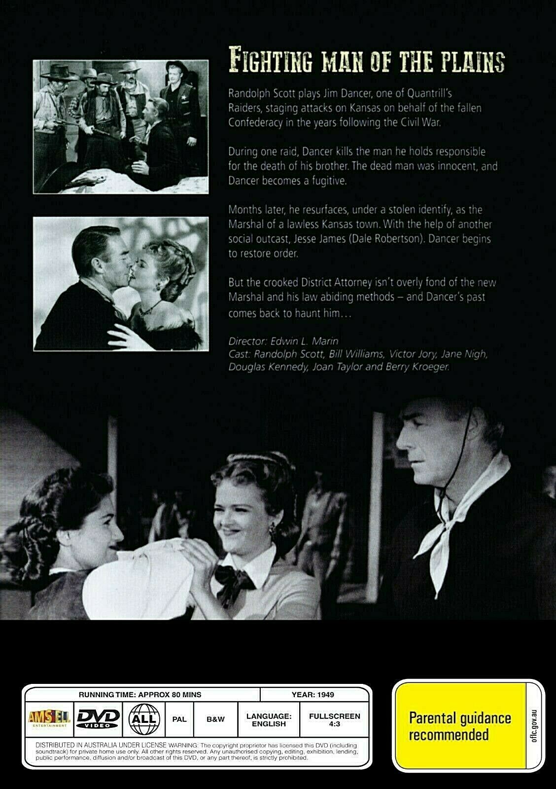 Fighting Man of the Plains DVD featuring Western movie with Randolph Scott and Bill Williams, part of Timeless Classic DVD collection.