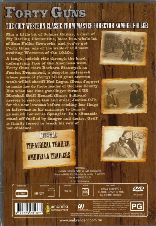 Forty Guns DVD featuring Barbara Stanwyck and Barry Sullivan, Western movie from Timeless Classic DVD collection.