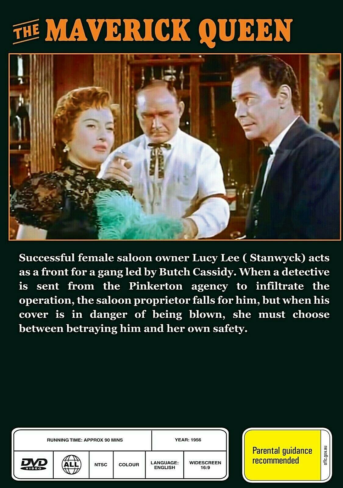 DVD of The Maverick Queen, a classical Western film starring Barbara Stanwyck and Barry Sullivan, from Timeless Classic DVD.