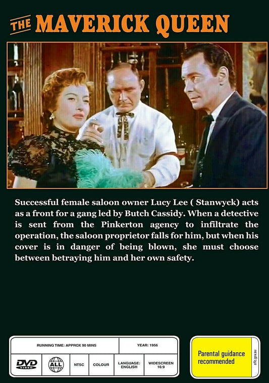 DVD of The Maverick Queen, a classical Western film starring Barbara Stanwyck and Barry Sullivan, from Timeless Classic DVD.